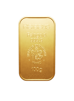 100 Gramm Heraeus Goldbarren (Geprägt)
